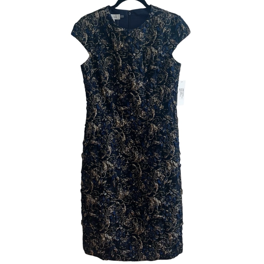 NEW NWT Teri Jon By Rickie Freeman Cap Sleeve Metallic Jacquard Cocktail Dress - Picture 4 of 12